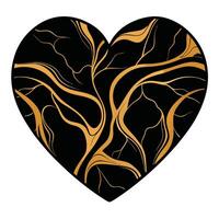 a black and gold heart with a wavy pattern vector