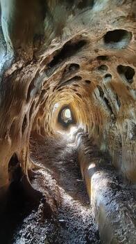 A tunnel with holes in it and light coming in photo