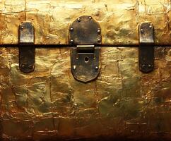 A gold trunk with a lock on it photo
