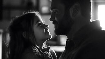 A man and a little girl are looking at each other photo