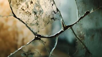A broken window with a crack in it photo