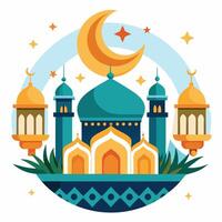 islamic mosque with crescent and moon on a white background vector