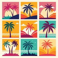 palm trees and sunsets on the beach vector