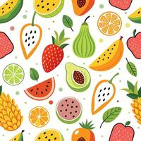 fruit seamless pattern with different fruits white background vector