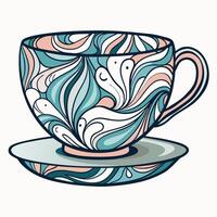 illustration of a cup of tea with a saucer and a pattern vector