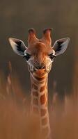 A giraffe is looking at the camera photo