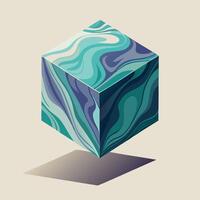 a blue and green marble cube with a wave pattern vector