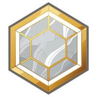 a hexagon with a gold frame and a white marble vector