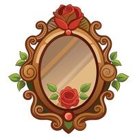 an ornate mirror with a rose on it vector