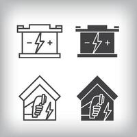 Battery storage and home charging artistic design. Simple linear and flat electric charging icon set. vector