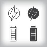 Battery lightning and full battery artistic design. Simple linear and flat electricity charging icon set. vector