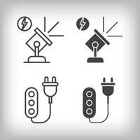Artistic design of triple socket and electric light. Simple linear and flat electric charge icon set. vector