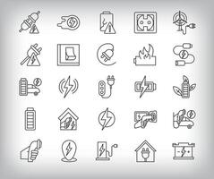 Battery, charging station, home charging, battery and electricity generation design. 25 linear filled energy and charging simple icon set. vector