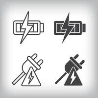 Battery charging and power plug charging artistic design. Simple linear and flat electric charging icon set. vector
