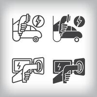 Artistic design of car charger connector and plug in. Simple linear and flat electric charging icon set. vector