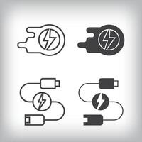 Battery speed and electric cable artistic design. Simple linear and flat electric charge icon set. vector