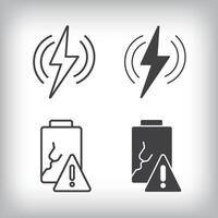 Battery lightning and battery warning artistic design. Simple linear and flat electricity charging icon set. vector