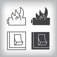 Battery fire and on off switch artistic design. Simple linear and flat electricity charging icon set. vector