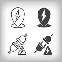 Location charging station and socket connection artistic design. Simple linear and flat electricity charging icon set. vector