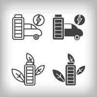 Car charging battery and green battery artistic design. Simple linear and flat electric charging icon set. vector