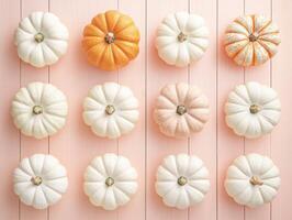 Decorative pastel pumpkins in soft orange for autumn decorations and fall themes photo