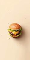 Vertical restaurant menu mockup featuring top down view of delicious cheeseburger photo