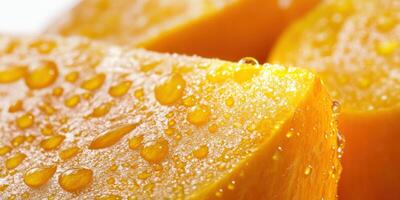 Ultra realistic macro of pumpkin skin with water droplets for autumn design photo