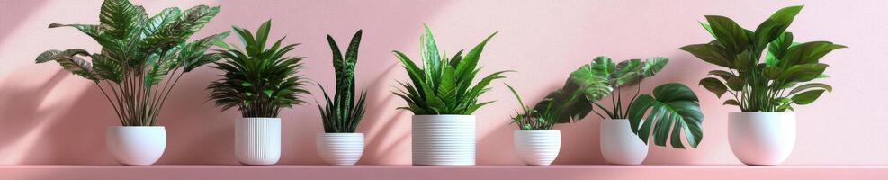Ultra realistic green houseplants display on pink background for home decor inspiration photo