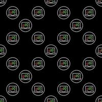 Laptop with Candlestick Chart Trading circle shaped seamless pattern in thin line style vector