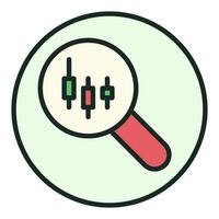 Magnifying Glass with Candlestick Chart Crypto Trading colored round icon or logo element vector