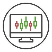 Candlestick Chart on PC Screen Trading circle shaped icon or sign in thin line style vector