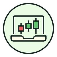 Candlestick Chart on Laptop Screen Trading circle shaped colored icon or symbol vector