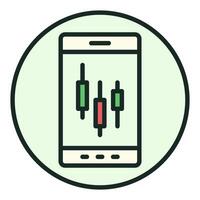 Trading on Phone Candlestick Chart on Screen round colored icon or sign vector