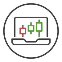 Laptop with Candlestick Chart Trading circle shaped icon or sign in thin line style vector