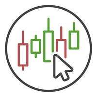 Candlestick Chart with Mouse Cursor Stock Market Trading round icon or symbol in outline style vector