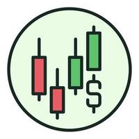 Dollar and Candlestick Chart Trading circle shaped colored icon or symbol vector