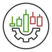Candlestick Chart on Gear linear round icon or symbol vector