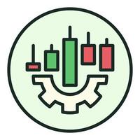 Candlestick Chart on Cog wheel colored round icon or logo element vector