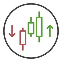 Cryptocurrency Trading Candlestick Chart with Arrows outline round icon or symbol vector
