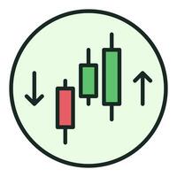 Crypto Trading Candlestick Chart with Arrows colored round icon or design element vector