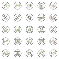Cryptocurrency Trading round outline icons set - Candlestick Chart financial line symbols vector