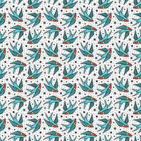seamless pattern with swallows in the style of an old-school tattoo vector