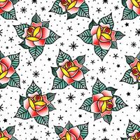 pattern with linear roses in old school style vector