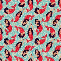 Seamless pattern with mermaids and corals on a blue background vector