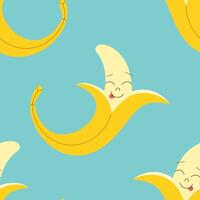 Seamless pattern with cute cartoon bananas on blue background vector