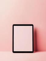 Modern tablet mockup on pastel studio backdrop for design display photo