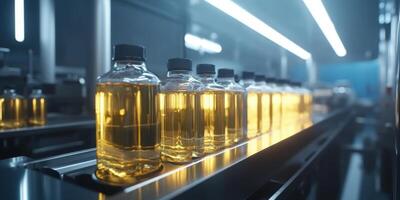 Automated canola oil processing in modern industrial facility photo
