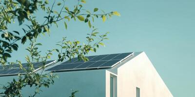 Ultra realistic solar panels on modern building in serene environment photo