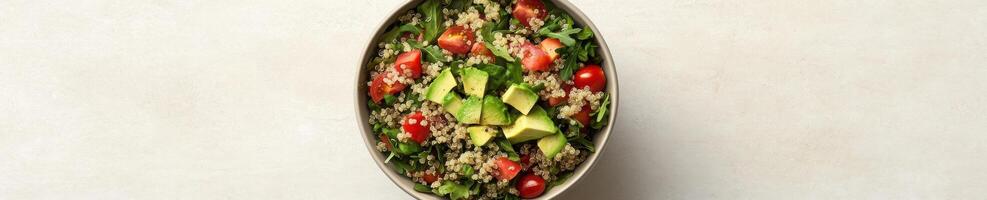 Ultra realistic healthy salad bowl with quinoa, avocado, and tomatoes photo