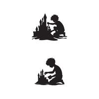 A boy playing with a castle in the shape of a castle vector